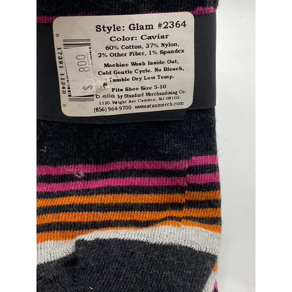 B.ELLA Women's Black Caviar Knit Cotton-Blend Striped Glam Crew Socks SZ OS - Picture 7 of 8